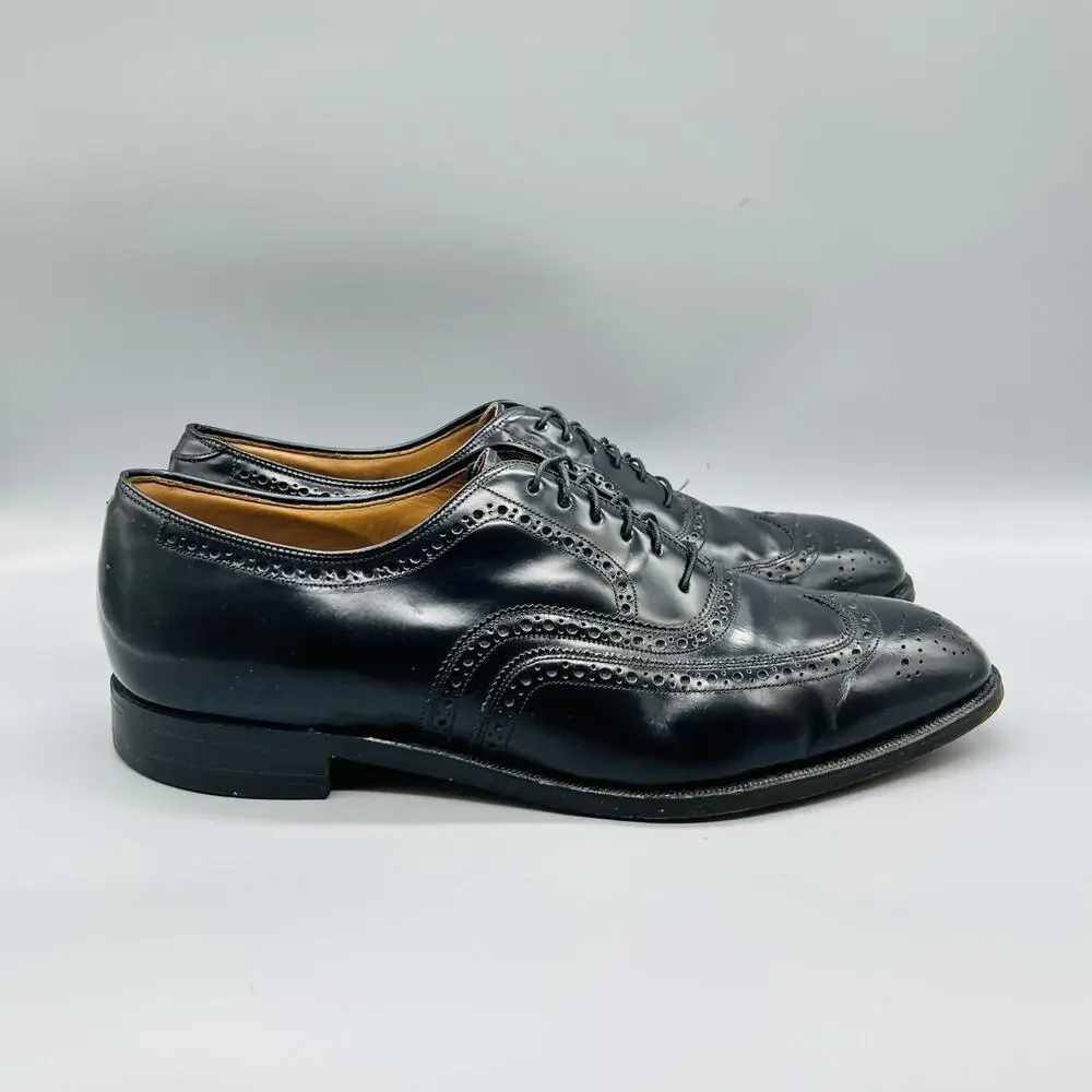 Johnston & Murphy Shoes Men 12 Black Leather Wingtip Oxford Dress Made USA Vtg